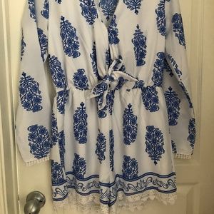 Blue and White Floral Romper